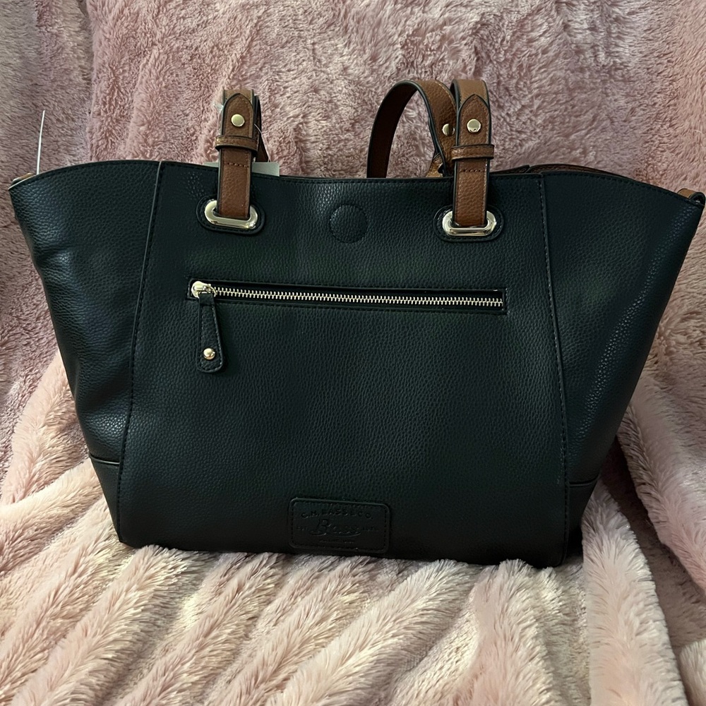 G.H. Bass & Co. Black and Brown Leather Tote